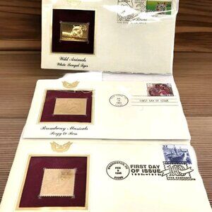 Lot of 3 First Day Issue Gold Color Stamps Sealed Panama Canal Porgy White Tiger